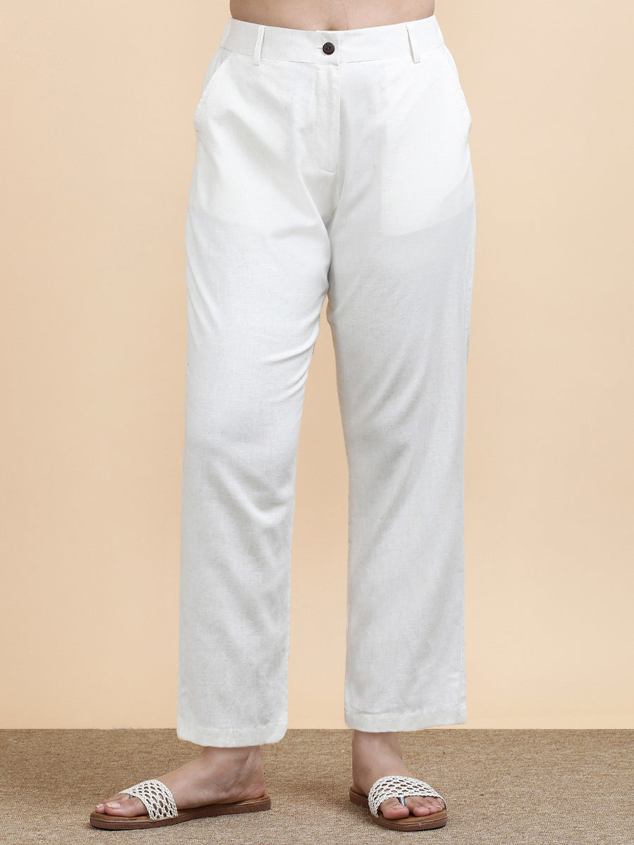 Cleo x Soma Trouser, in Cream 70% Cotton 30% Linen, made for daily & work (view 5).