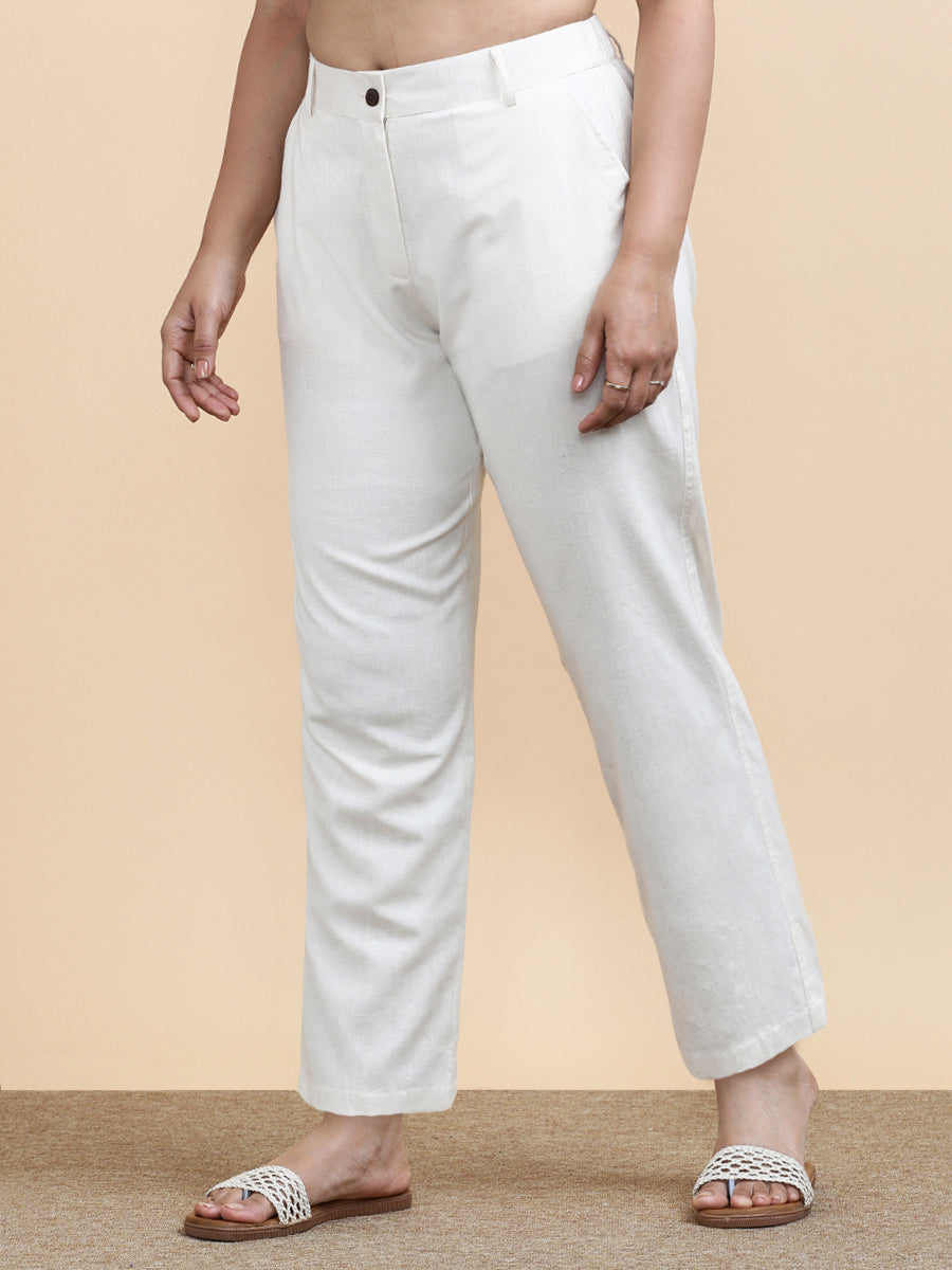 Cleo x Soma Trouser, in Cream 70% Cotton 30% Linen, made for daily & work (view 7).