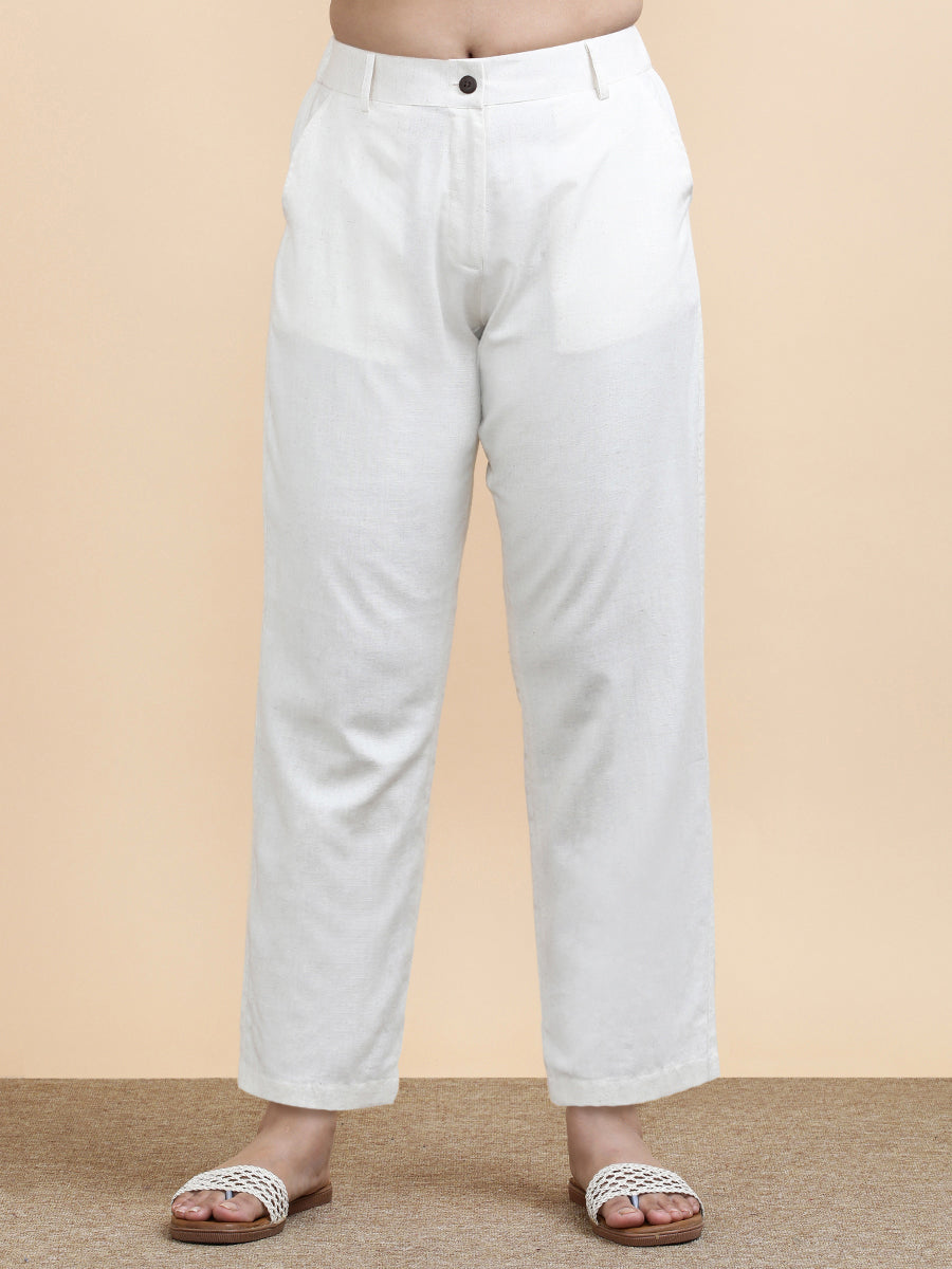 Cleo x Soma Trouser, in Cream 70% Cotton 30% Linen, made for daily & work (view 8).