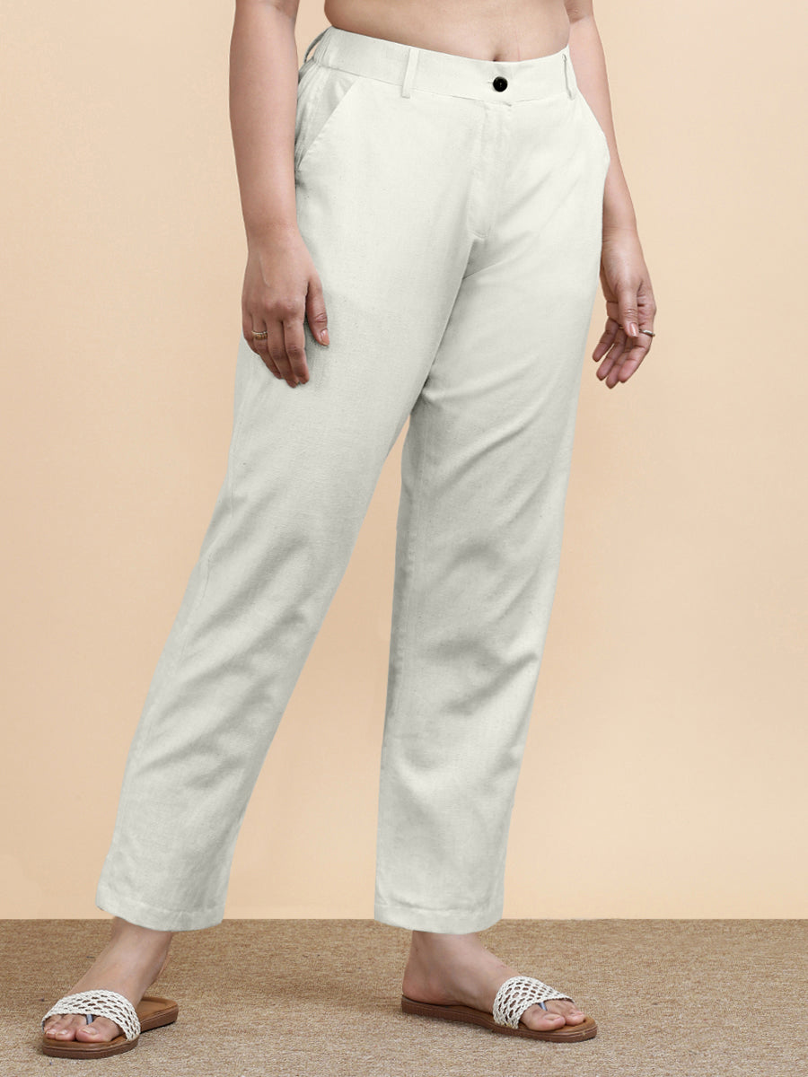 Laura x Soma | Women's Regular Fit Trouser in Chalk White Linen