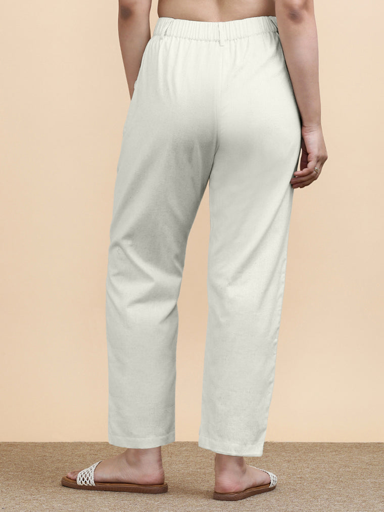 Laura x Soma Trouser, in White 70% Cotton 30% Linen, made for daily & work (view 2).