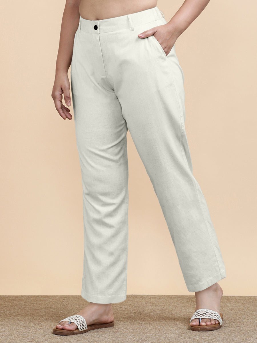 Laura x Soma Trouser, in White 70% Cotton 30% Linen, made for daily & work (view 7).
