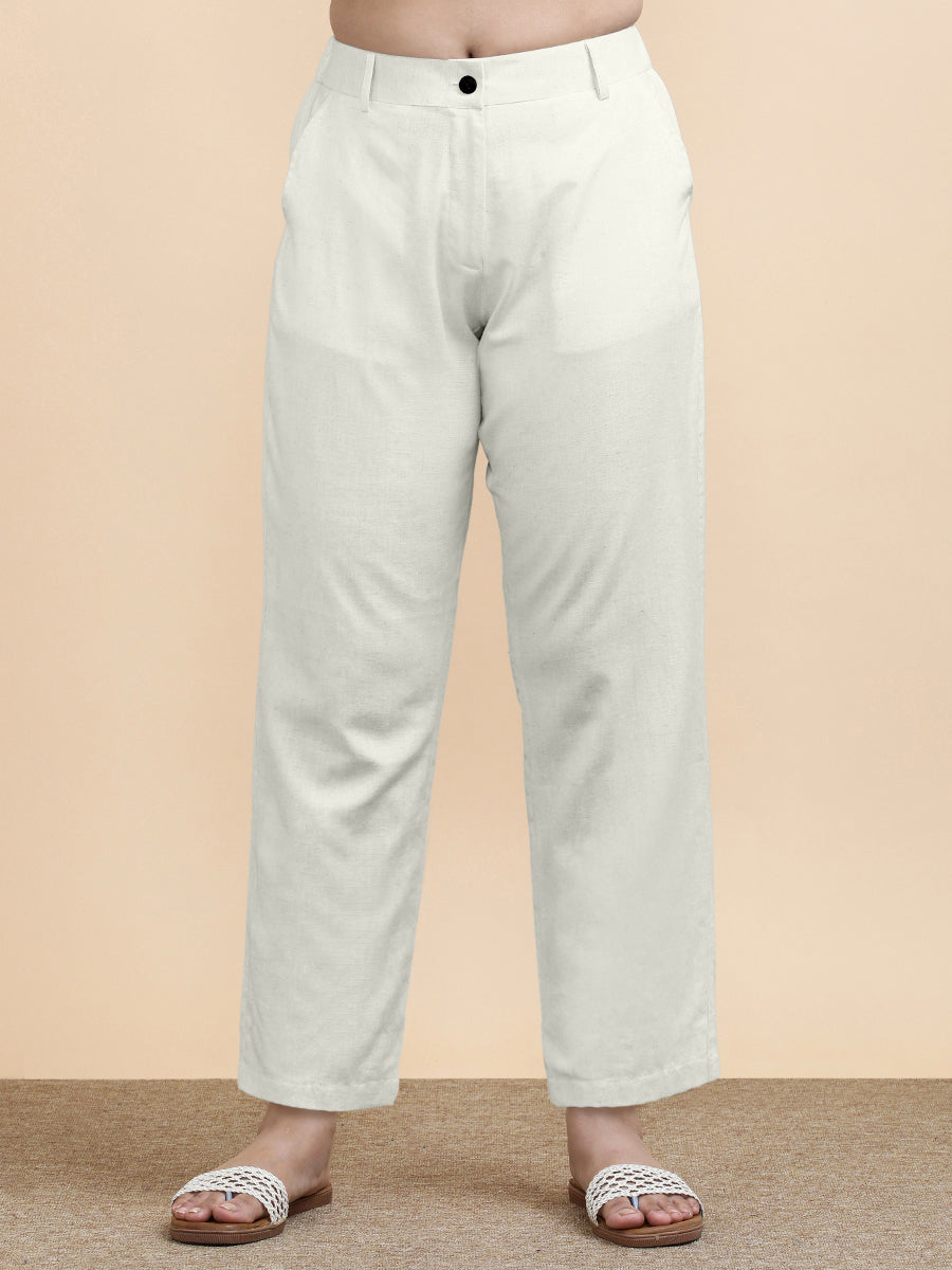 Laura x Soma Trouser, in White 70% Cotton 30% Linen, made for daily & work (view 8).
