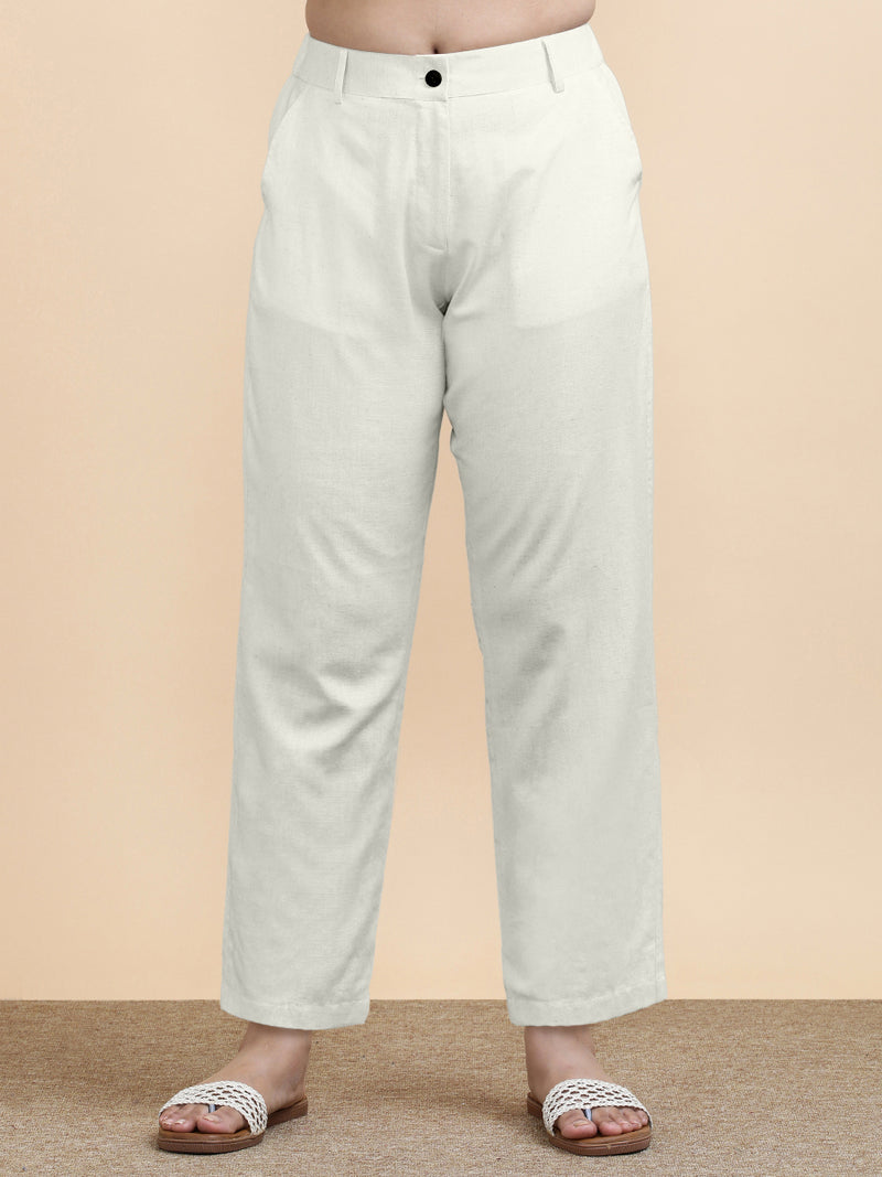 Laura x Soma | Women's Regular Fit Trouser in Chalk White Linen-Binks