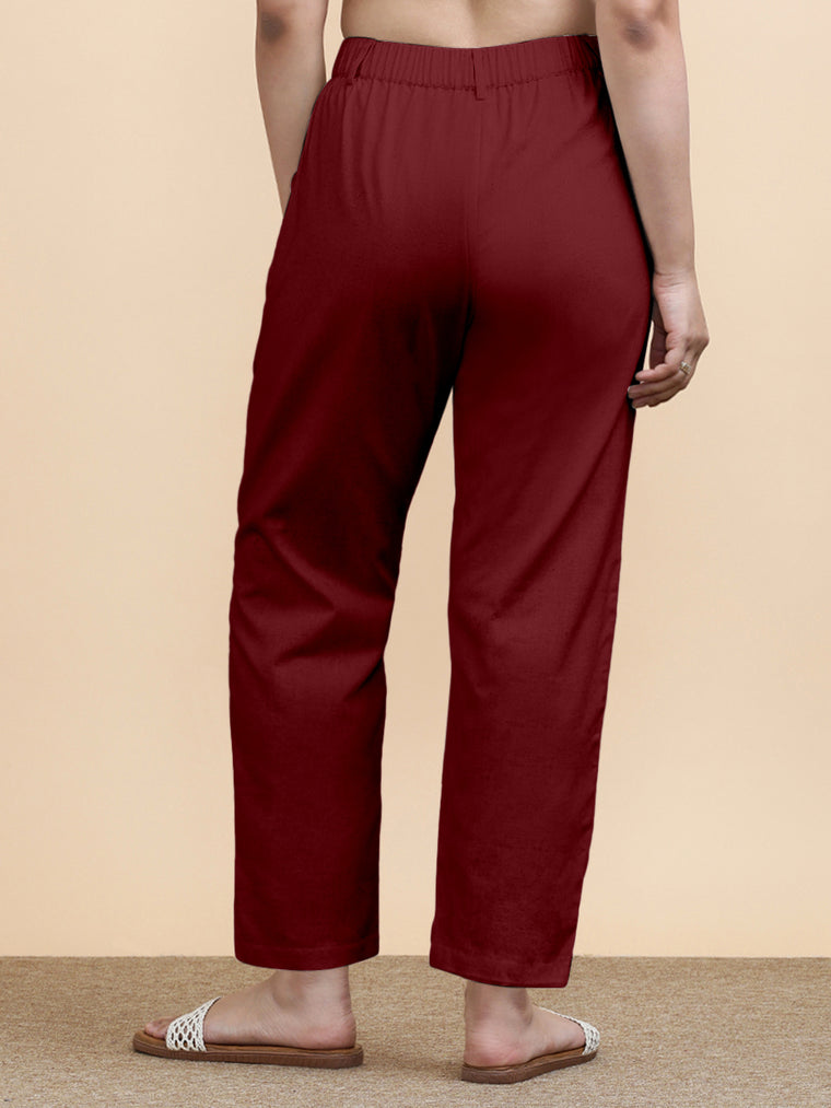 Laura x Soma Trouser, in Red 70% Cotton 30% Linen, made for daily & work (view 2).