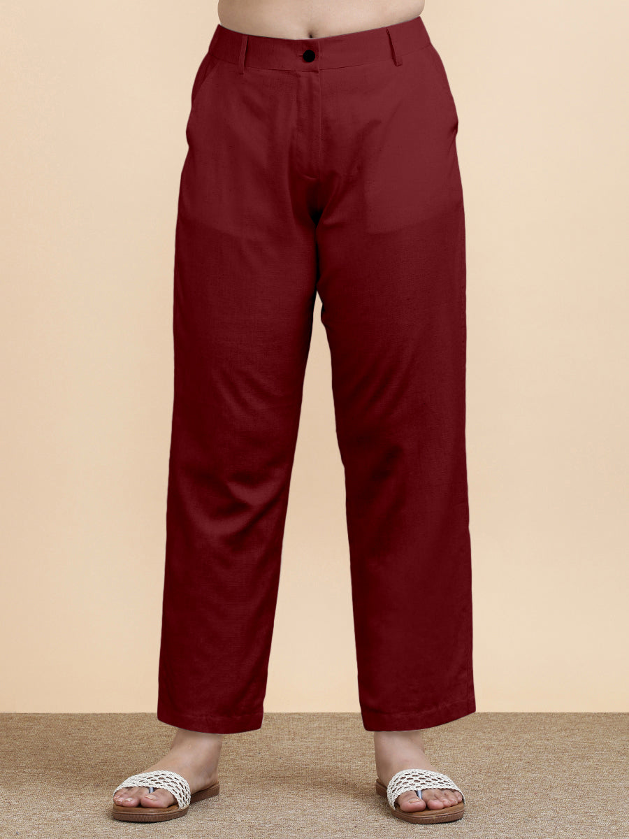 Laura x Soma Trouser, in Red 70% Cotton 30% Linen, made for daily & work (view 8).