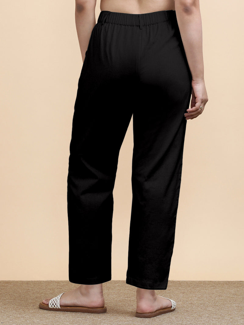 Laura x Soma | Women's Regular Fit Trouser in Ebony Black Linen-Binks