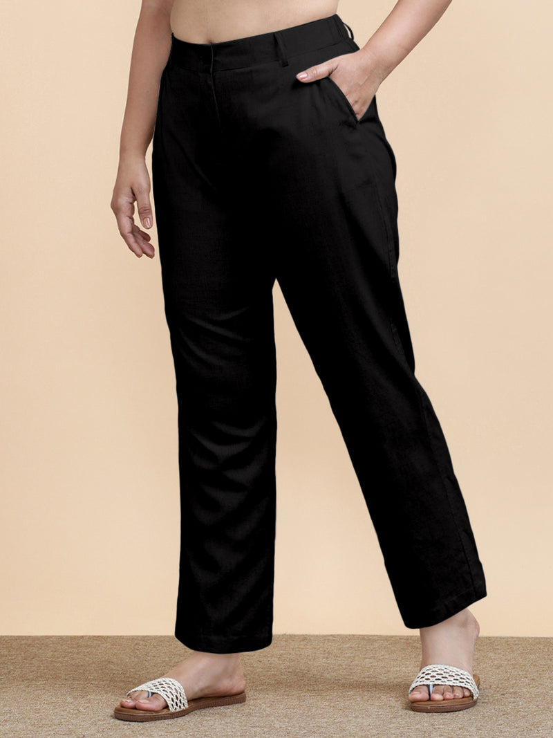 Laura x Soma | Women's Regular Fit Trouser in Ebony Black Linen-Binks