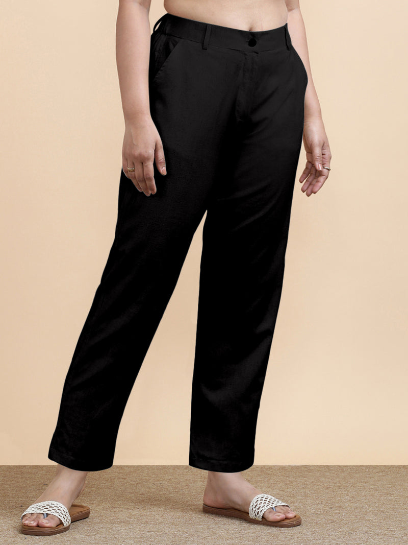 Laura x Soma | Women's Regular Fit Trouser in Ebony Black Linen-Binks