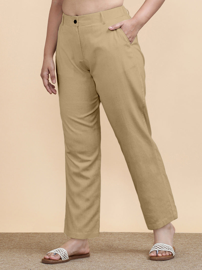 Laura x Soma | Women's Regular Fit Trouser in Ecru Beige Linen-Binks