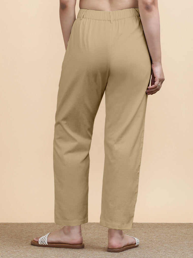 Laura x Soma Trouser, in Beige 70% Cotton 30% Linen, made for daily & work (view 2).