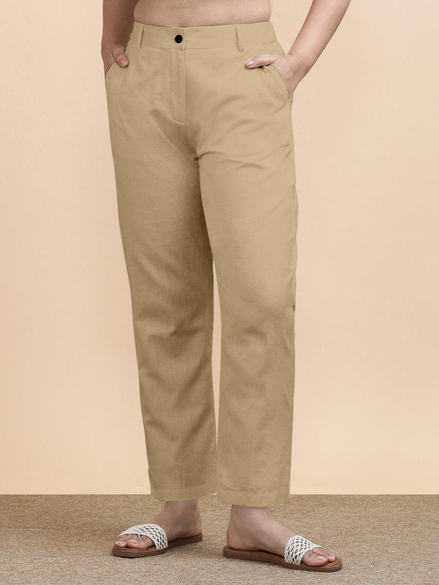 Laura x Soma Trouser, in Beige 70% Cotton 30% Linen, made for daily & work (view 4).