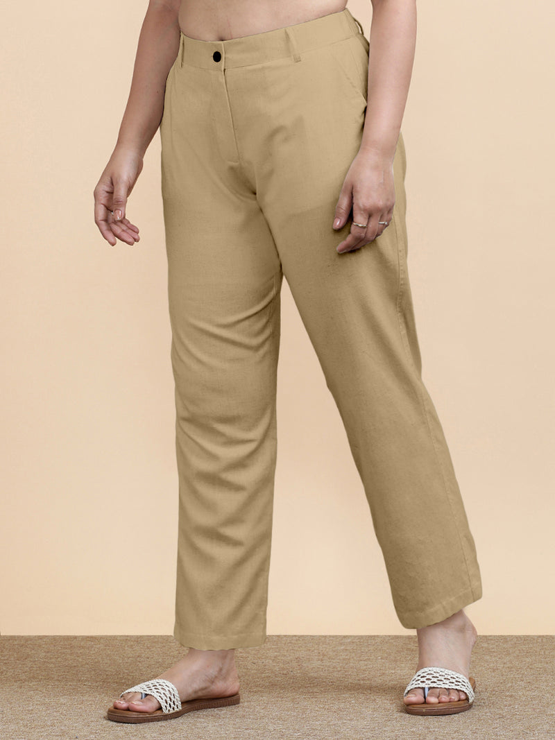 Laura x Soma | Women's Regular Fit Trouser in Ecru Beige Linen-Binks