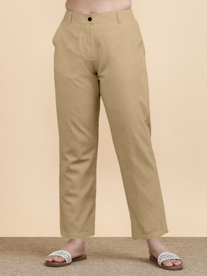 Laura x Soma | Women's Regular Fit Trouser in Ecru Beige Linen-Binks