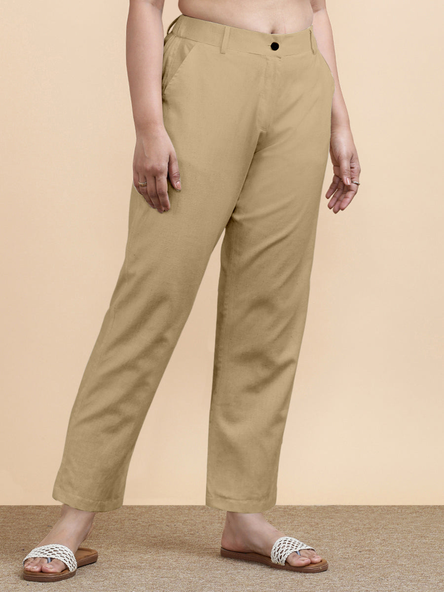 Laura x Soma Trouser, in Beige 70% Cotton 30% Linen, made for daily & work (view 7).