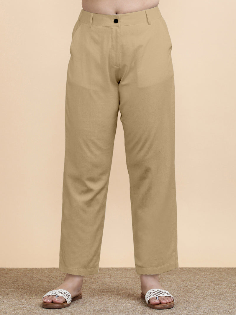 Laura x Soma | Women's Regular Fit Trouser in Ecru Beige Linen-Binks