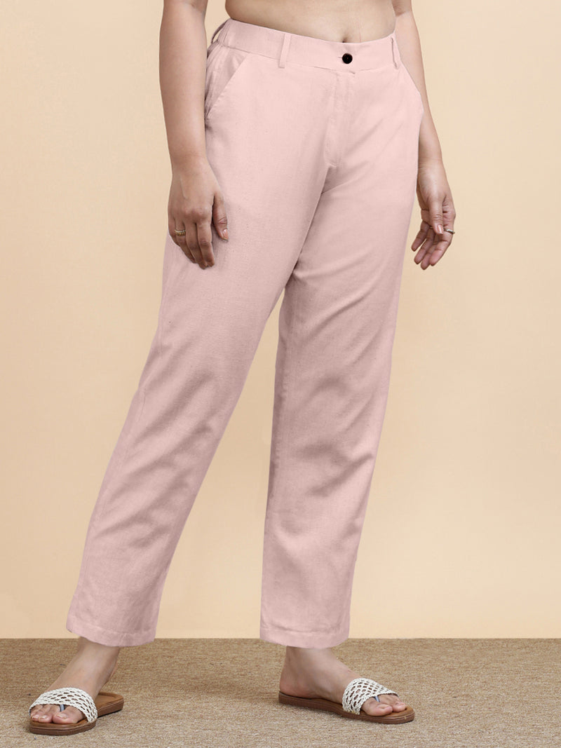 Laura x Soma | Women's Regular Fit Trouser in Misty Pink Linen-Binks