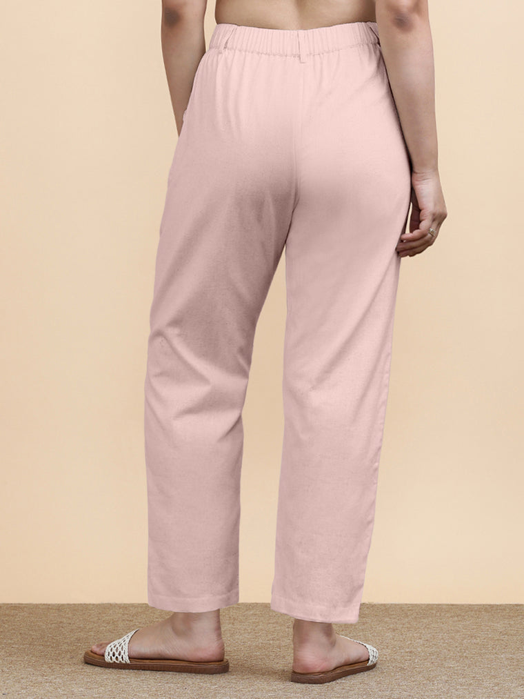 Laura x Soma Trouser, in Pink 70% Cotton 30% Linen, made for daily & work (view 2).