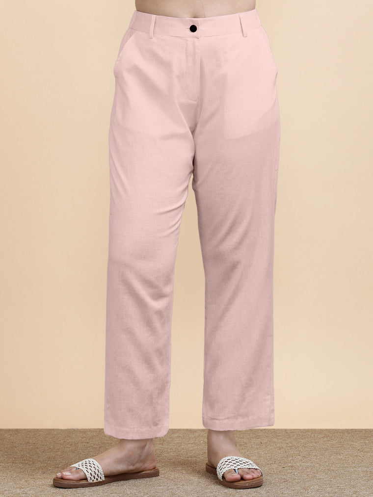 Laura x Soma Trouser, in Pink 70% Cotton 30% Linen, made for daily & work (view 3).