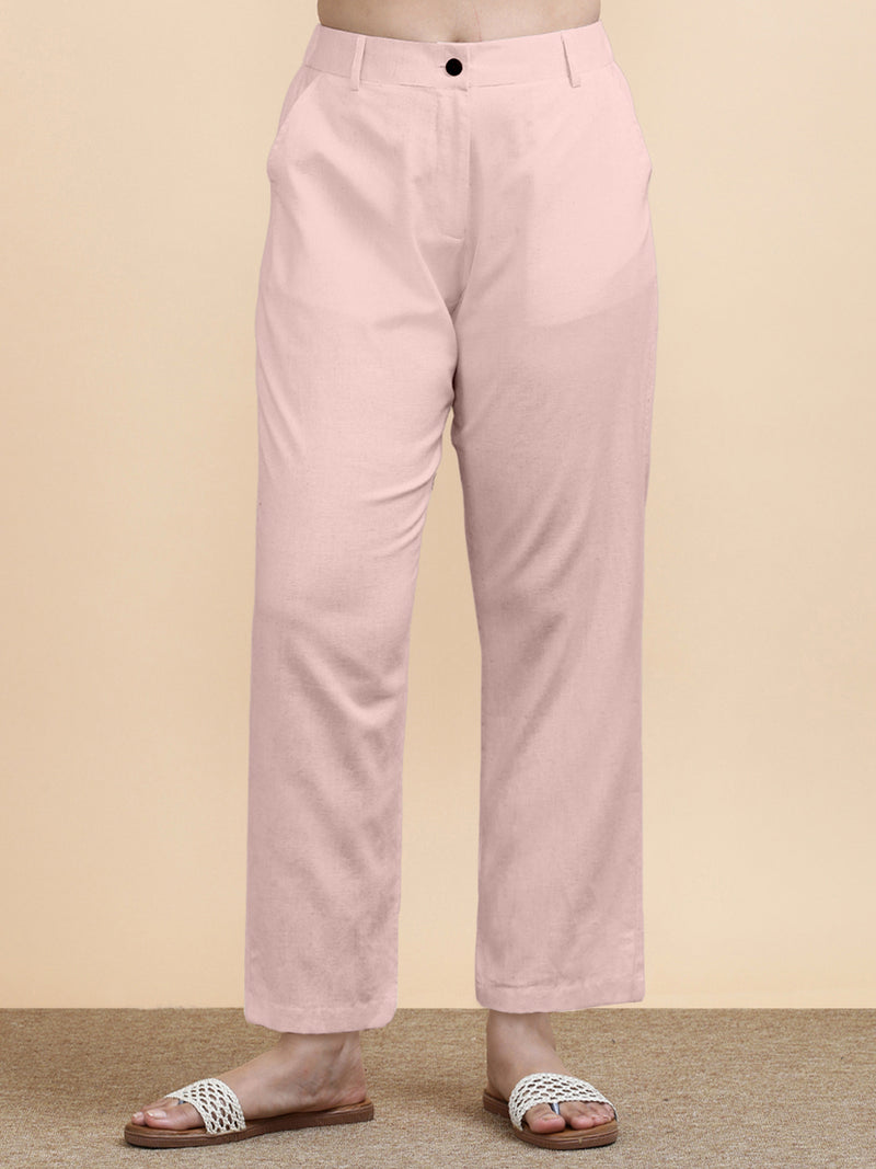 Laura x Soma | Women's Regular Fit Trouser in Misty Pink Linen-Binks