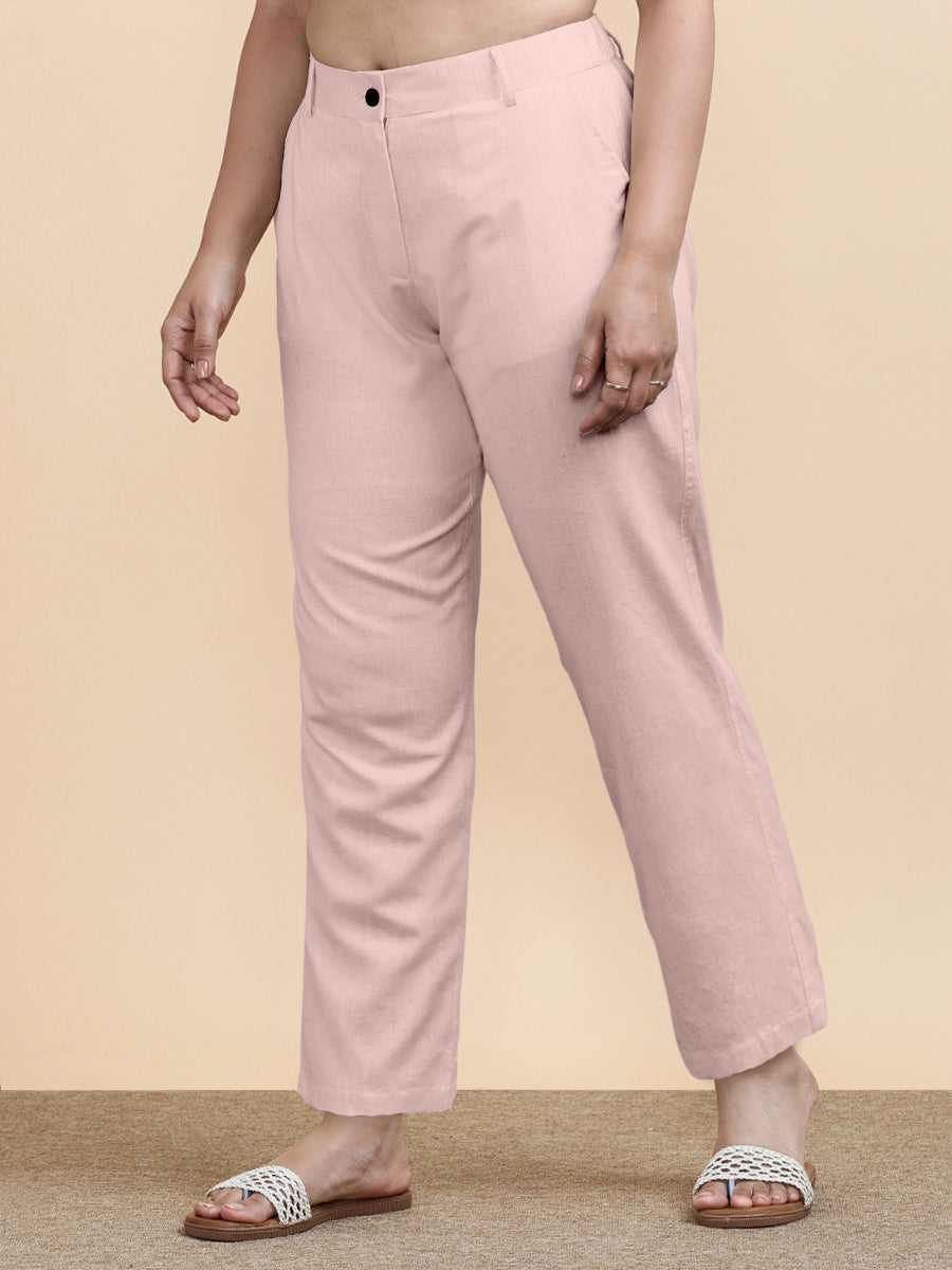 Laura x Soma Trouser, in Pink 70% Cotton 30% Linen, made for daily & work (view 5).
