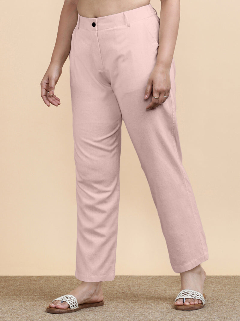 Laura x Soma | Women's Regular Fit Trouser in Misty Pink Linen-Binks