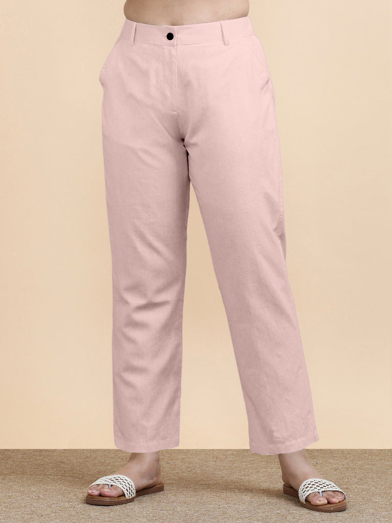 Laura x Soma | Women's Regular Fit Trouser in Misty Pink Linen-Binks