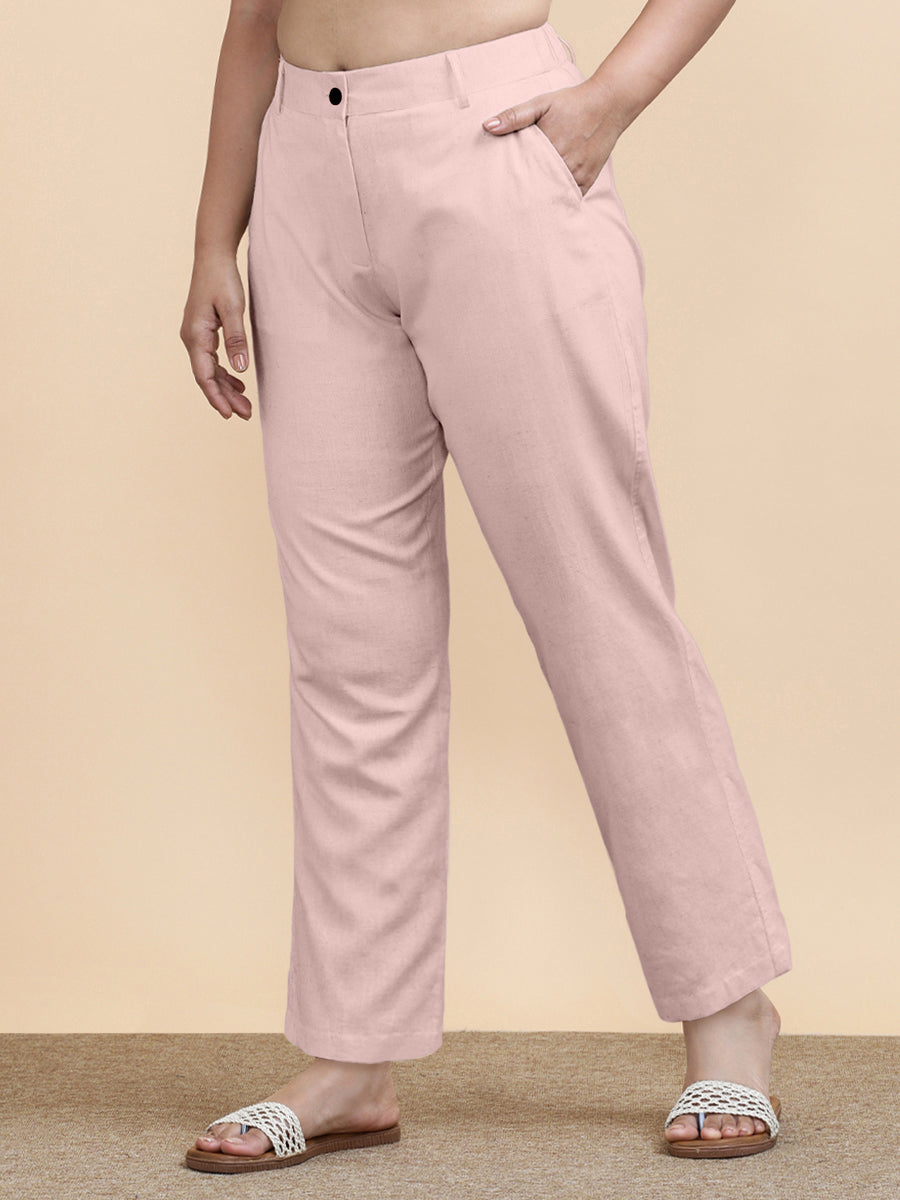 Laura x Soma Trouser, in Pink 70% Cotton 30% Linen, made for daily & work (view 7).