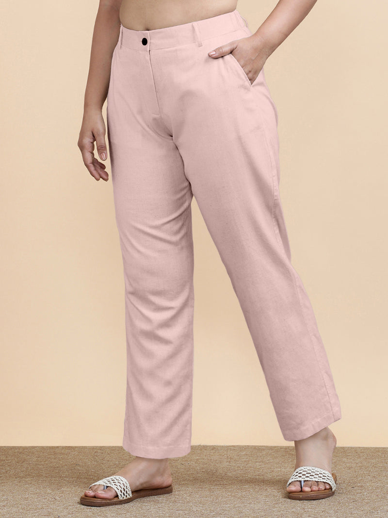 Laura x Soma | Women's Regular Fit Trouser in Misty Pink Linen-Binks