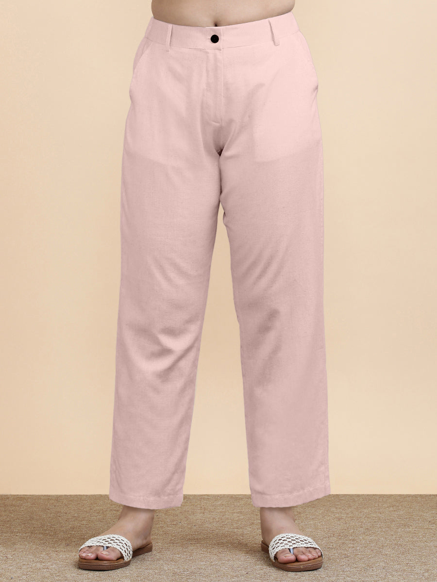 Laura x Soma Trouser, in Pink 70% Cotton 30% Linen, made for daily & work (view 8).