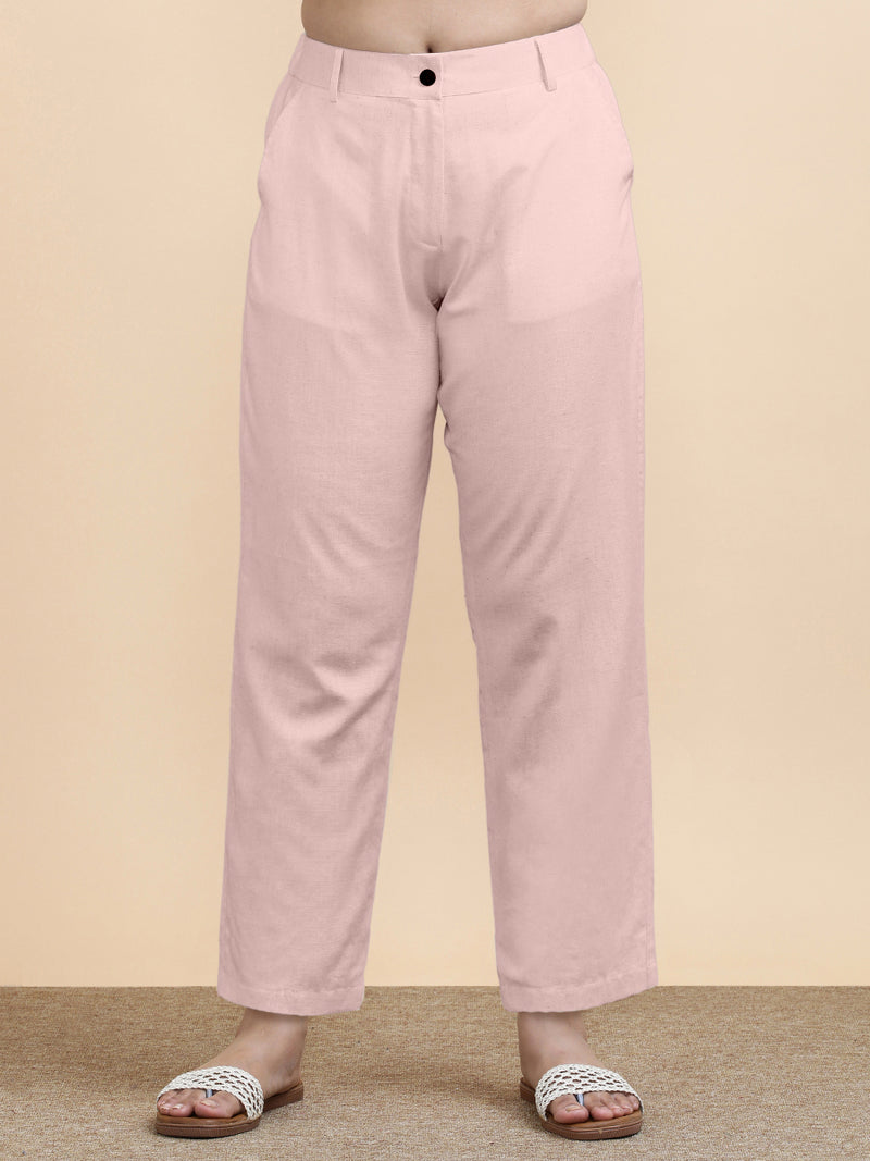 Laura x Soma | Women's Regular Fit Trouser in Misty Pink Linen-Binks