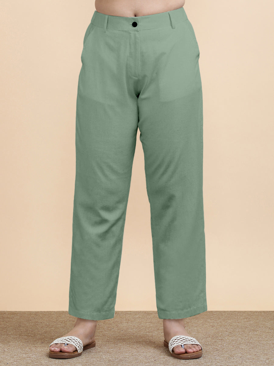 Laura x Soma | Women's Regular Fit Trouser in Peppermint Green Linen