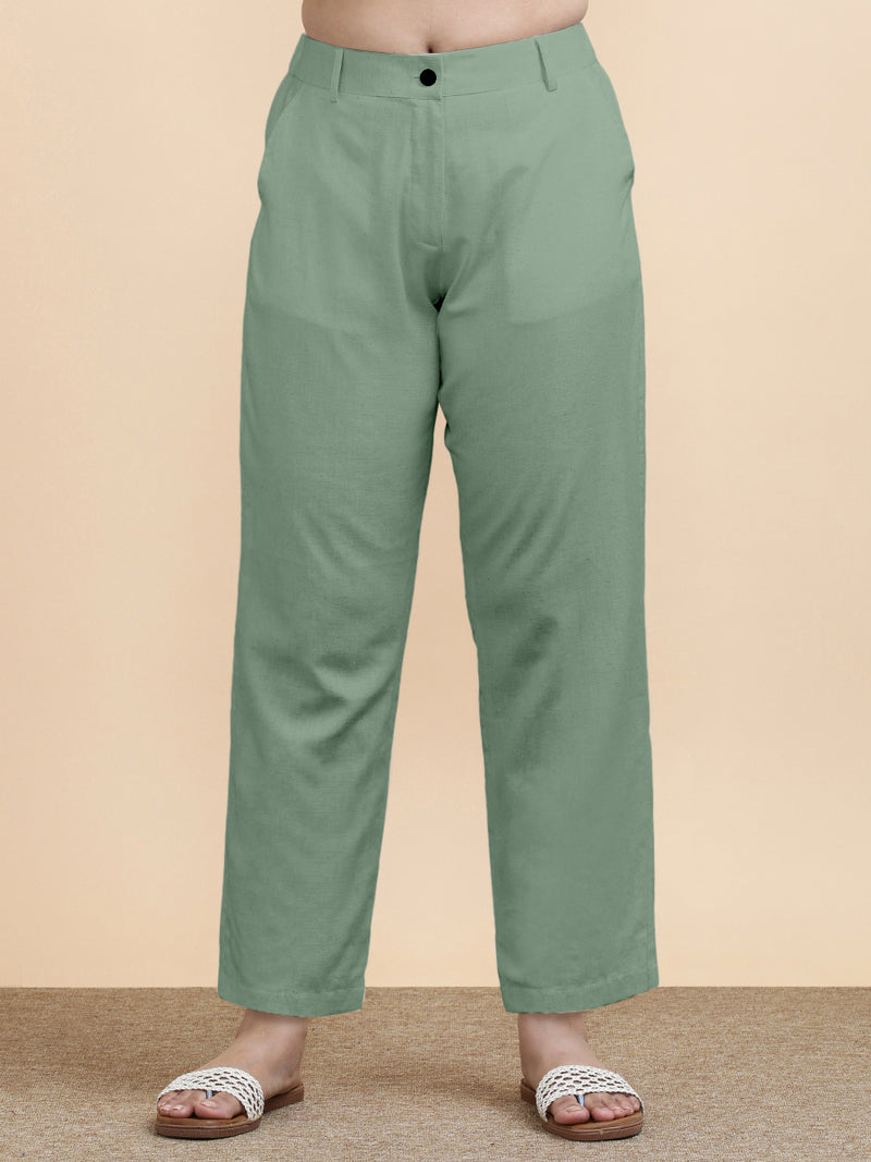 Laura x Soma | Women's Regular Fit Trouser in Peppermint Green Linen-Binks