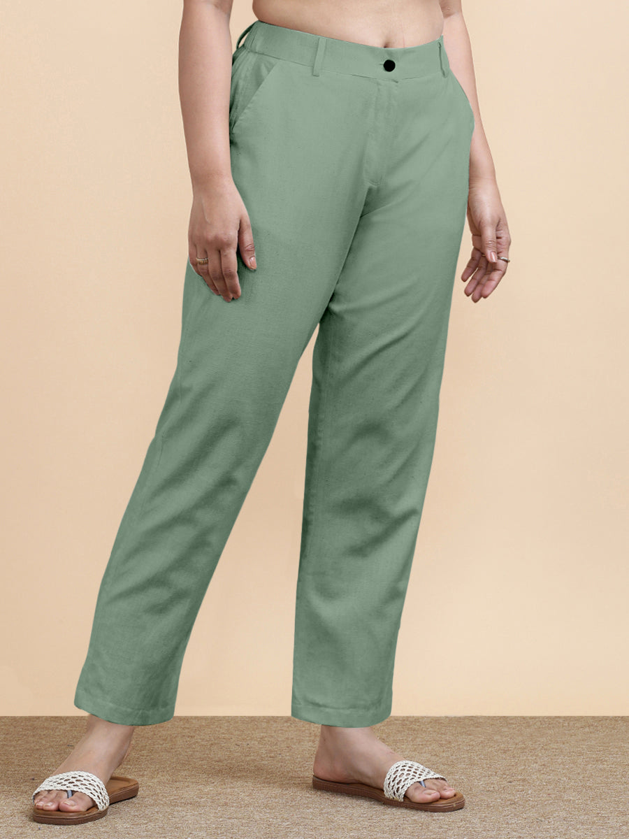 Laura x Soma Trouser, in Green 70% Cotton 30% Linen, made for daily & work (view 8).