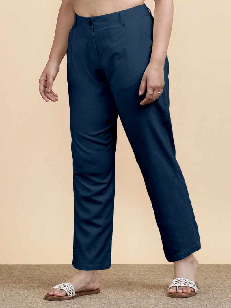 Laura x Soma | Women's Regular Fit Trouser in Regal Blue Linen-Binks
