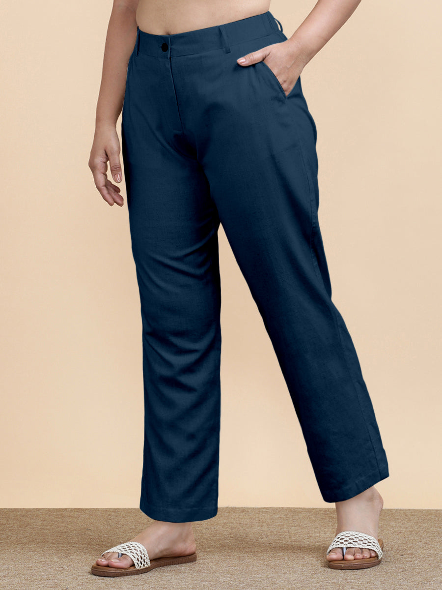 Laura x Soma Trouser, in Blue 70% Cotton 30% Linen, made for daily & work (view 6).