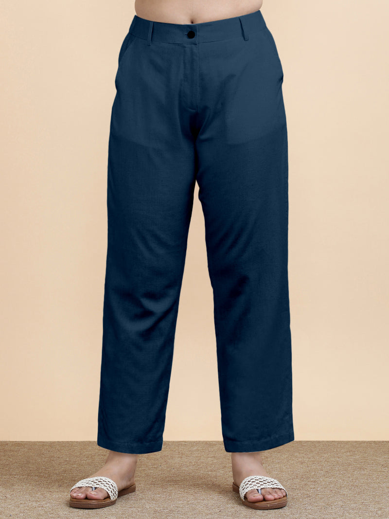 Laura x Soma | Women's Regular Fit Trouser in Regal Blue Linen-Binks