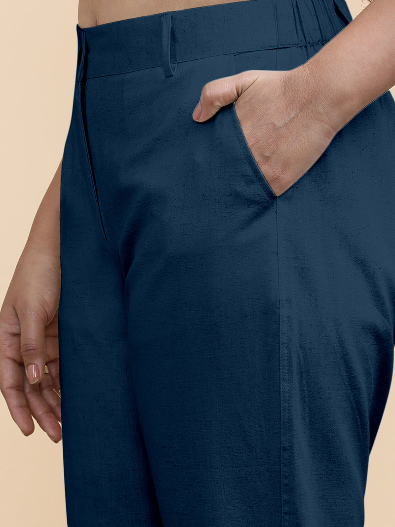 Laura x Soma | Women's Regular Fit Trouser in Regal Blue Linen-Binks