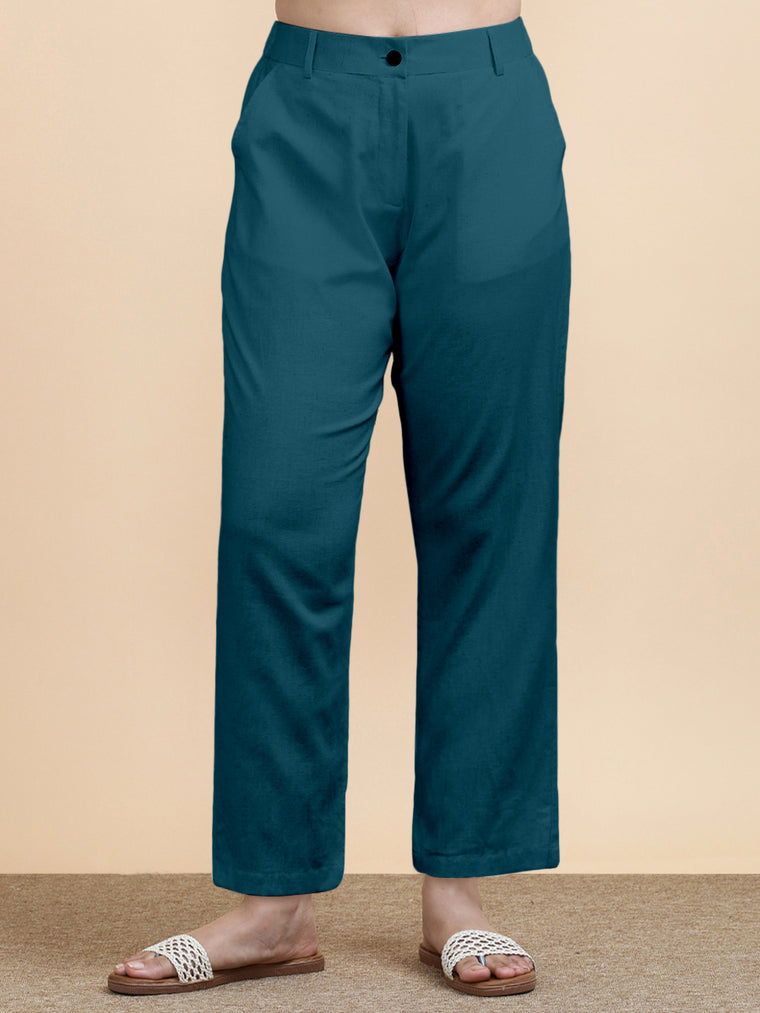 Laura x Soma Trouser, in Blue 70% Cotton 30% Linen, made for daily & work.