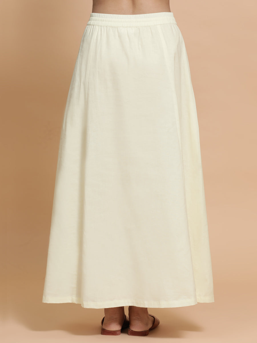 Petticoat/Underskirt for Sarees in Chalk White Linen, in White 70% Cotton 30% Linen, made for daily & work (view 2).
