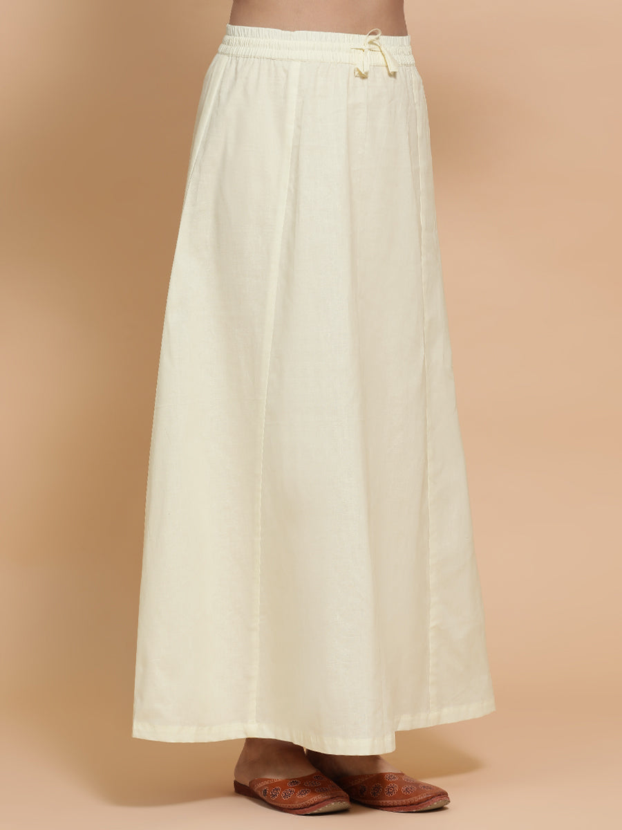 Petticoat/Underskirt for Sarees in Chalk White Linen, in White 70% Cotton 30% Linen, made for daily & work (view 5).