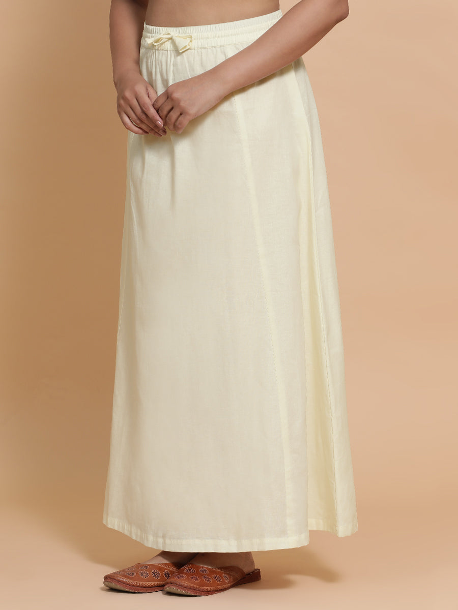 Petticoat/Underskirt for Sarees in Chalk White Linen, in White 70% Cotton 30% Linen, made for daily & work (view 6).