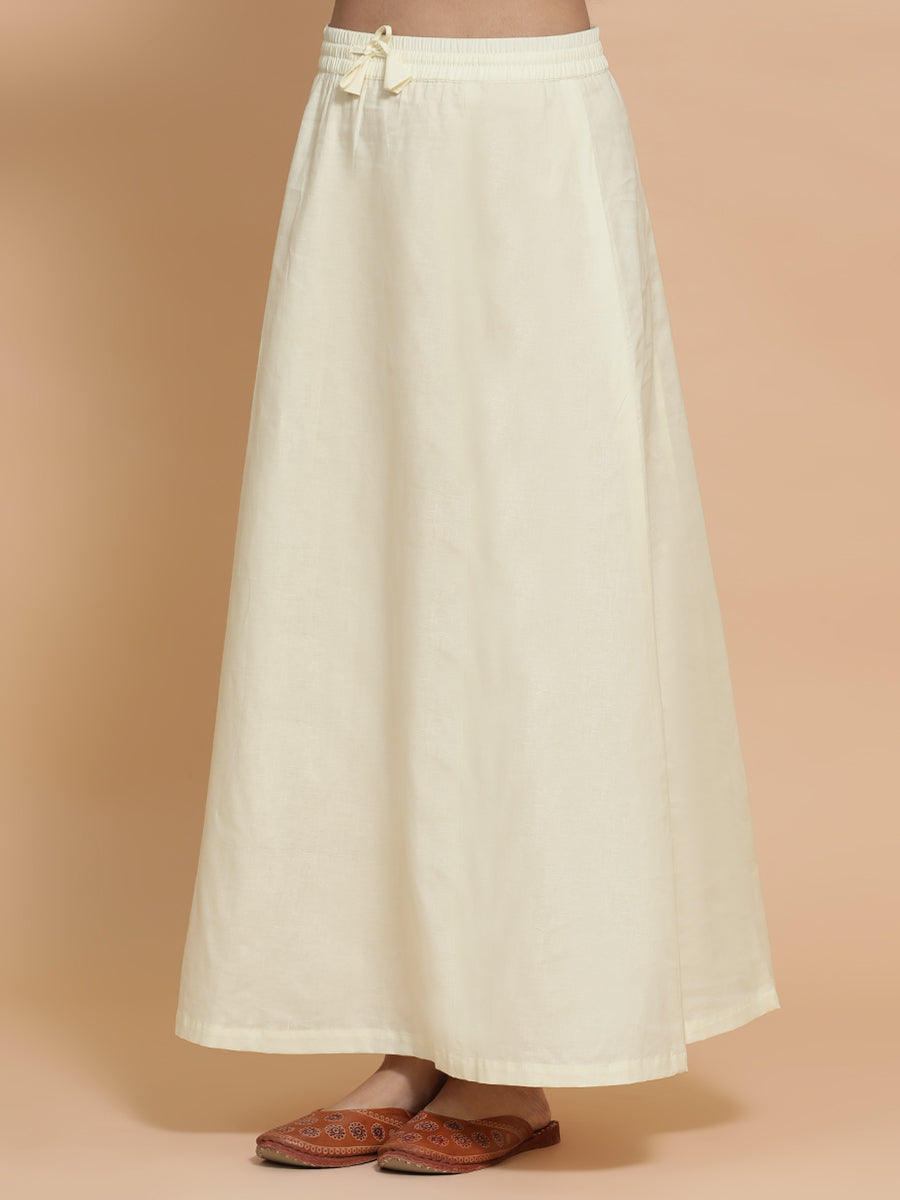 Petticoat/Underskirt for Sarees in Chalk White Linen, in White 70% Cotton 30% Linen, made for daily & work (view 8).