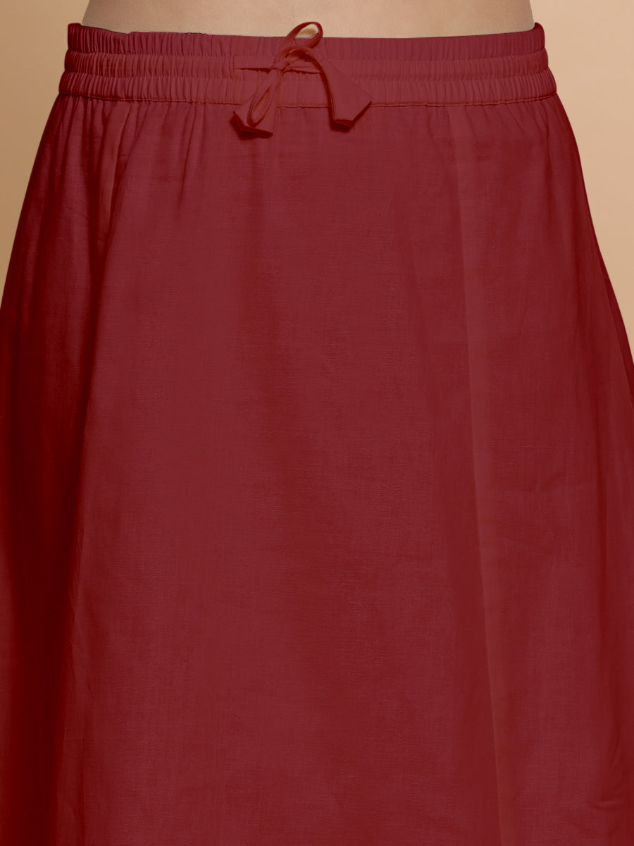 Petticoat/Underskirt for Sarees in Cranberry Red Linen, in Red 70% Cotton 30% Linen, made for daily & work (view 3).