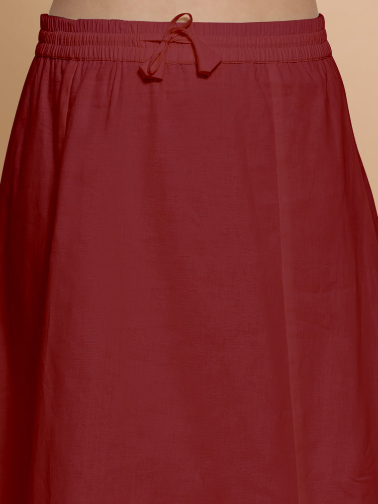 Petticoat/Underskirt for Sarees in Cranberry Red Linen, in Red 70% Cotton 30% Linen, made for daily & work (view 3).