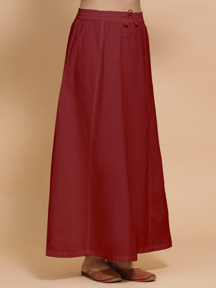 Petticoat/Underskirt for Sarees in Cranberry Red Linen, in Red 70% Cotton 30% Linen, made for daily & work (view 4).