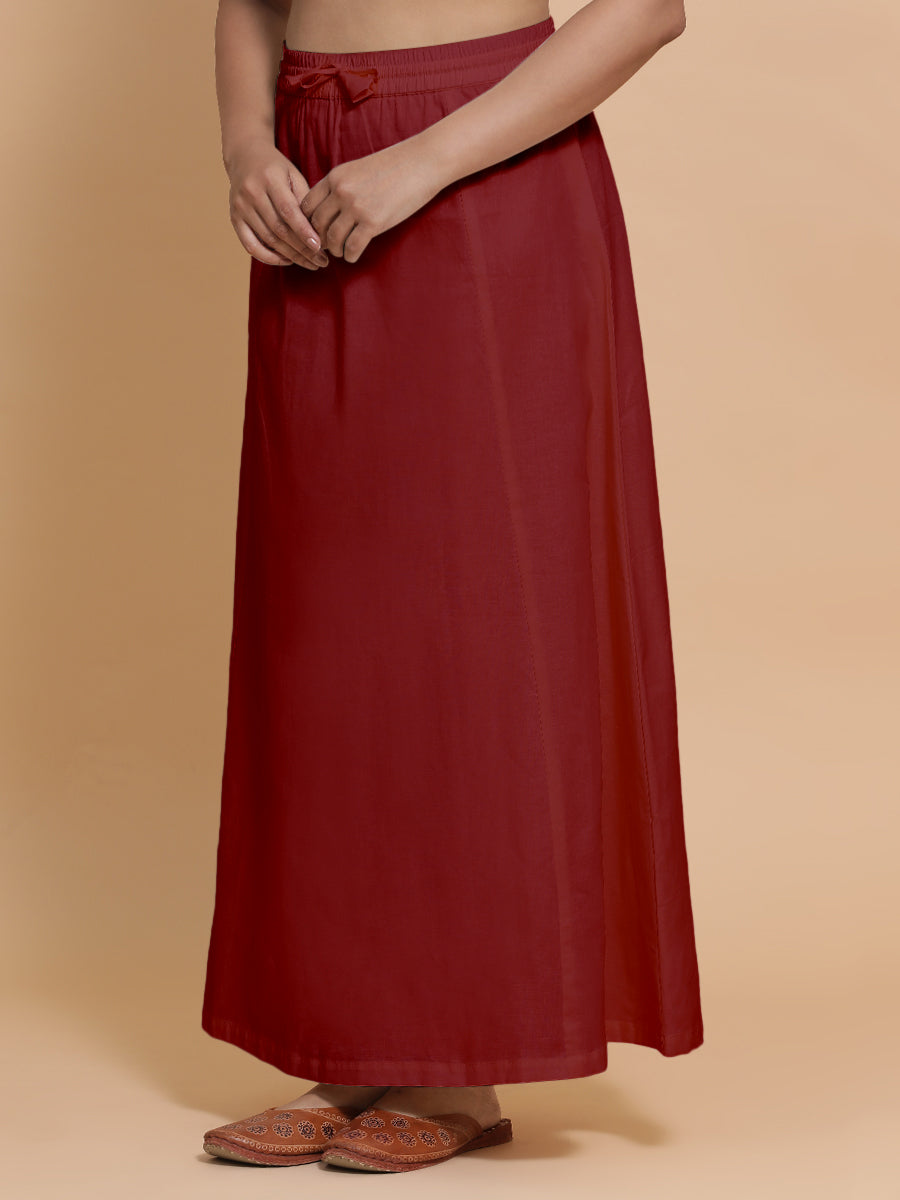 Petticoat/Underskirt for Sarees in Cranberry Red Linen, in Red 70% Cotton 30% Linen, made for daily & work (view 5).