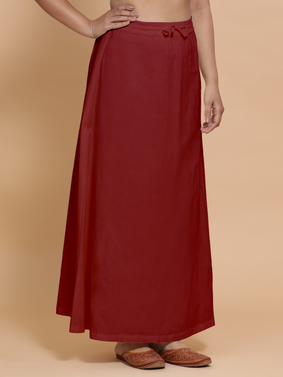 Petticoat/Underskirt for Sarees in Cranberry Red Linen, in Red 70% Cotton 30% Linen, made for daily & work (view 6).