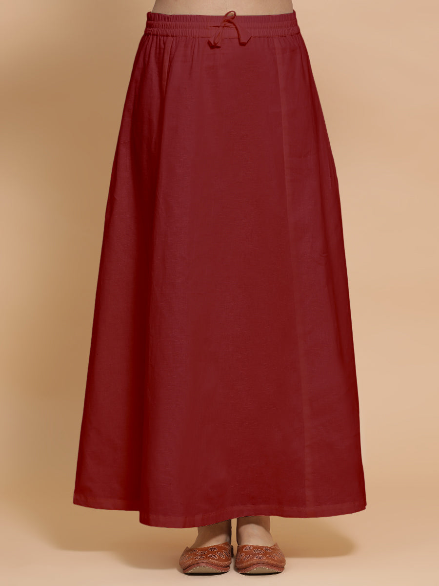 Petticoat/Underskirt for Sarees in Cranberry Red Linen, in Red 70% Cotton 30% Linen, made for daily & work (view 8).