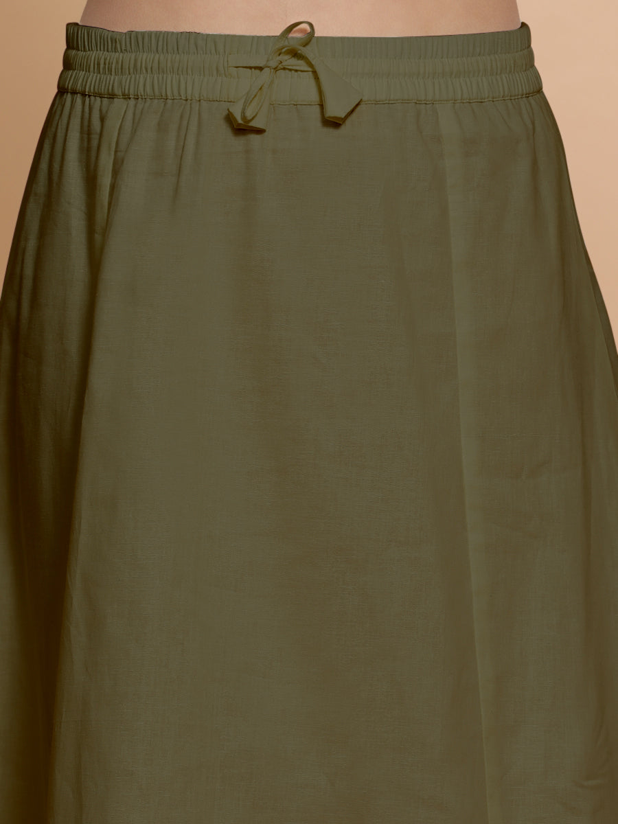 Petticoat/Underskirt for Sarees in Deep Olive Green Linen, in Green 70% Cotton 30% Linen, made for daily & work (view 3).